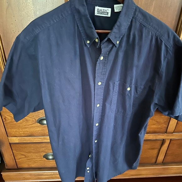 Basic Editions Boys Navy Blue Short Sleeve Pocket Button Down Dress Shirt L NWOT - Picture 4 of 5